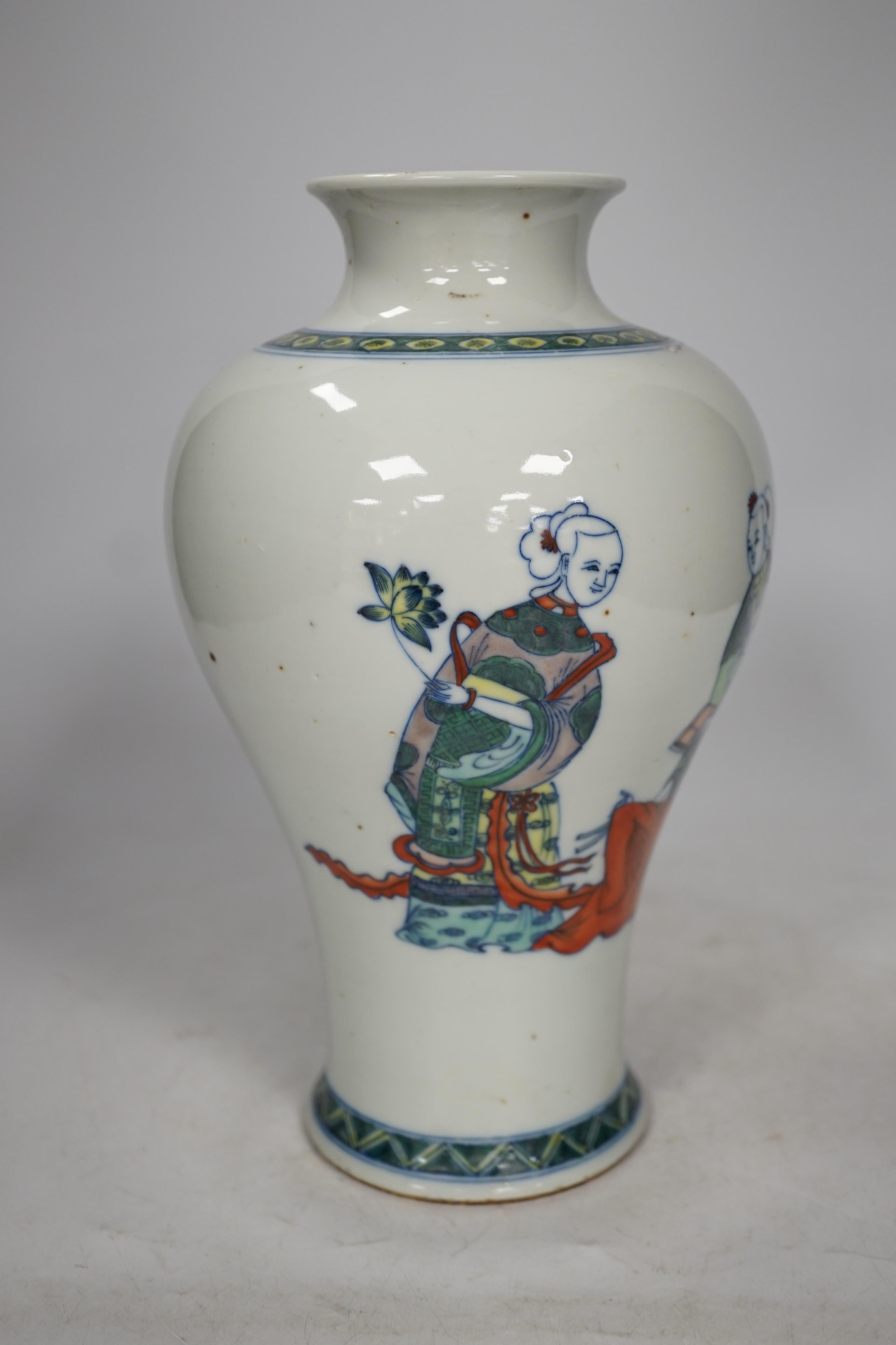 A Chinese baluster doucai vase, 27cm high. Condition - good